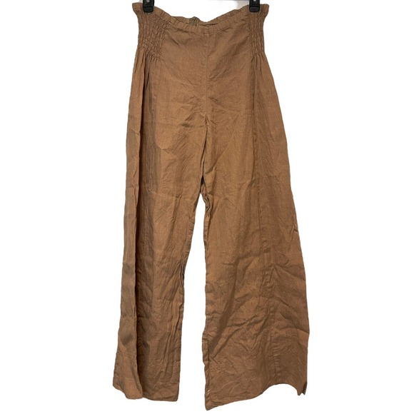 Wrap London Pants - Womens Wrap London Wide Leg Linen Pants 8 Ruched Sides Natural Boho Neutral Clay